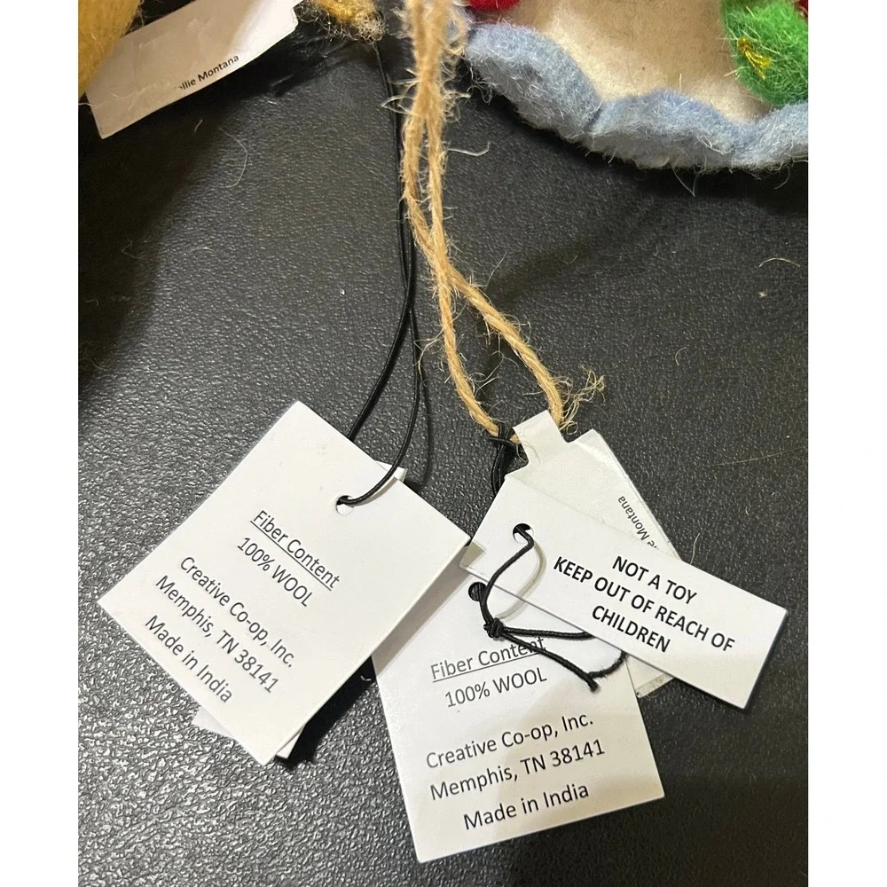 Creative Co-op Felt Wool Animal Ornaments Set/2 Tan Reindeer Dog Kellie Montana